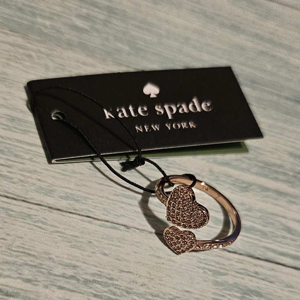 Kate Spade Yours Truly Pave Heart Ring Size 7 Rose Gold Plated New NWT